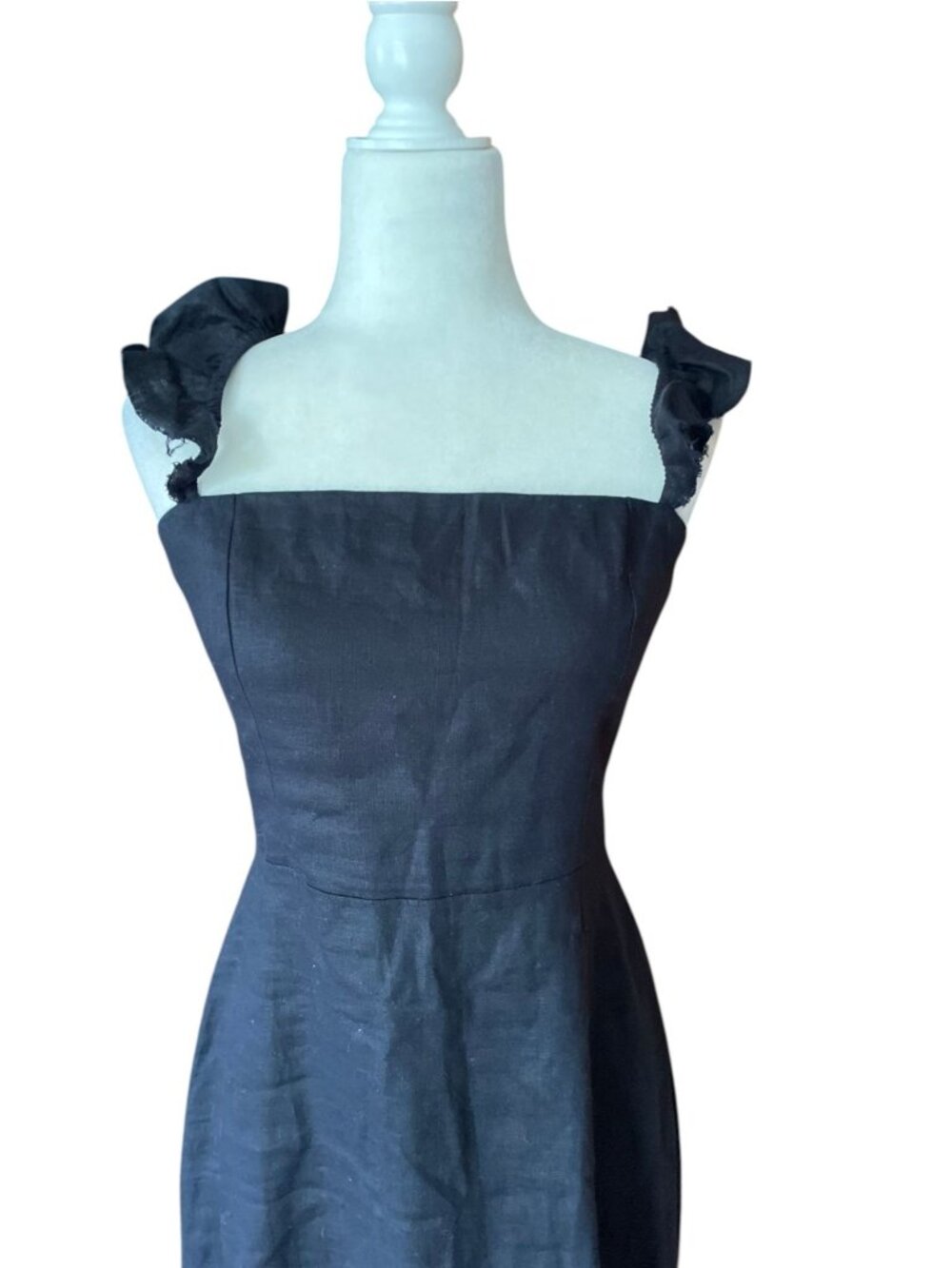 Reformation Spaulding 100% Linen Dress Sz 8  Black Ruffle Strap Formal Date - Picture 6 of 15